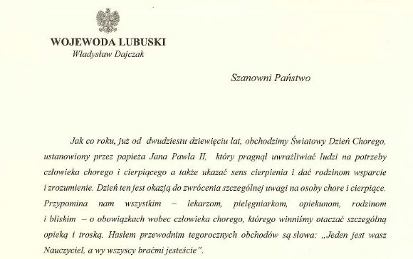 Wojewoda składa życzenia pacjentom i pracownikom szpitali