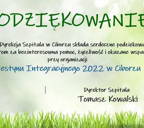 Podziękowanie sponsorom za wsparcie Festynu Integracyjnego w Ciborzu w 2022r.